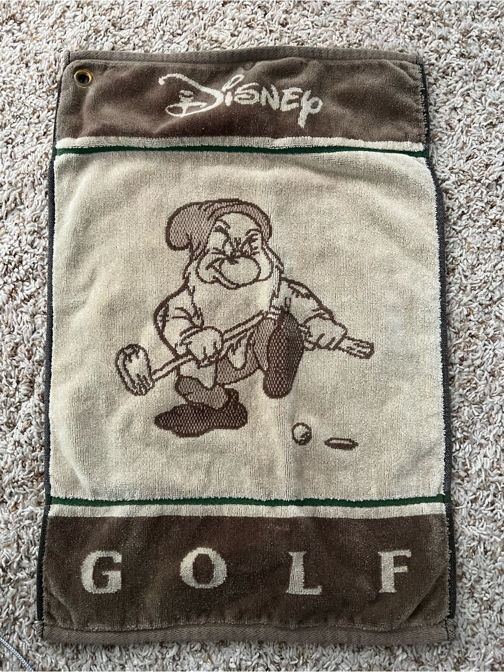 vintage Disney Parks “Grumpy” attempting a golf swing golf towel 24" x 15.5"